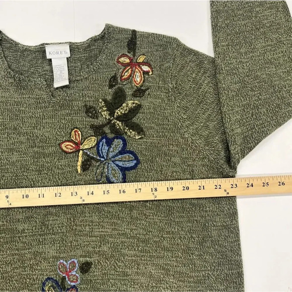 Koret Women’s Floral Wool Blend Embroidery Knit Sweater Green Sz XL Grannycore - Picture 8 of 10